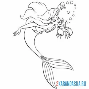 Раскраска русалочка ариэль целует себастьяна