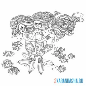 Раскраска три русалки