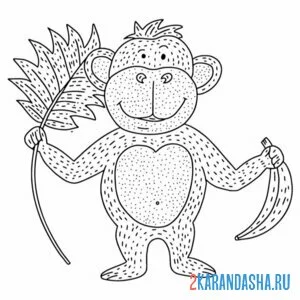 Раскраска обезьяна лист и банан