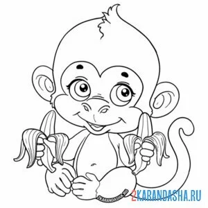 Раскраска обезьянка любит банан