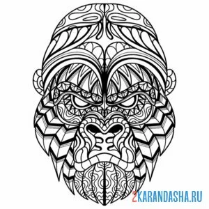 Раскраска горилла обезьяна антистресс