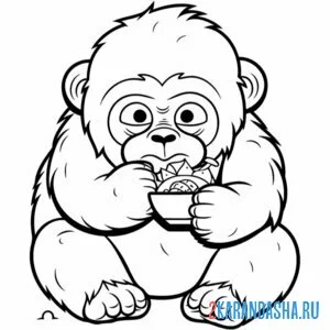 Раскраска обезьяна ест