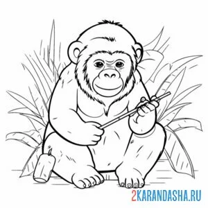 Раскраска обезьяна и палка