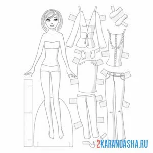 Раскраска бумажная кукла для вырезания с одеждой