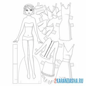 Раскраска бумажная кукла для вырезания с одеждой юбка, платье