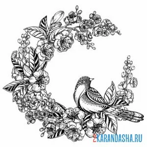 Раскраска синичка в цветах