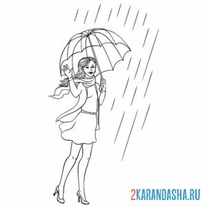 Раскраска девушка под зонтом