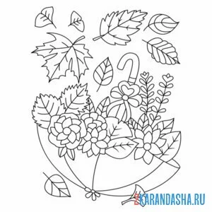 Раскраска зонт с листьями