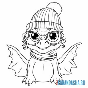 Раскраска дракон в шапке