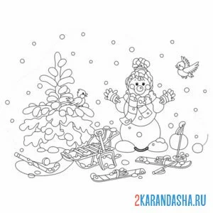 Раскраска первый снег в лесу