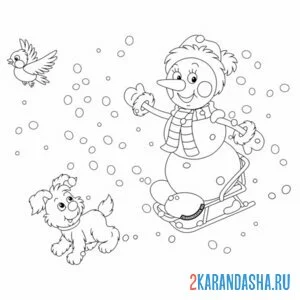 Раскраска первый снег снеговик