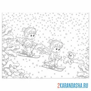 Раскраска лыжи и снег