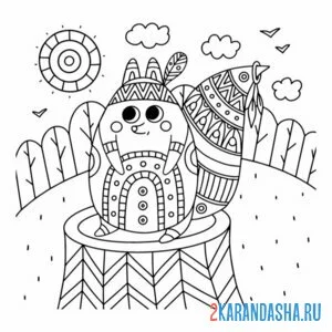 Раскраска белка на пне антистресс