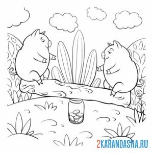 Раскраска свинки на качелях