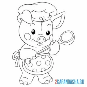 Раскраска поварешка свинка