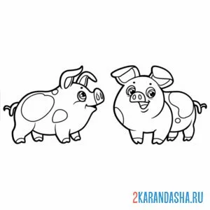 Раскраска два маленьких поросенка
