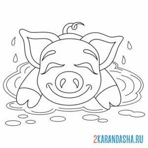 Раскраска свинка валяется в луже