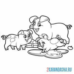 Раскраска мама свинья и поросята