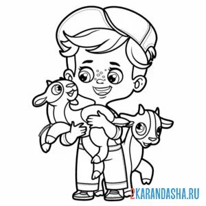 Раскраска мальчик и козлята