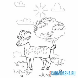 Раскраска дерево и коза