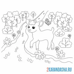 Раскраска маленький козлик у реки