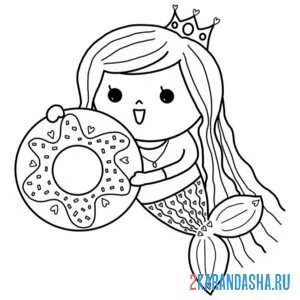 Раскраска русалка с пончиком