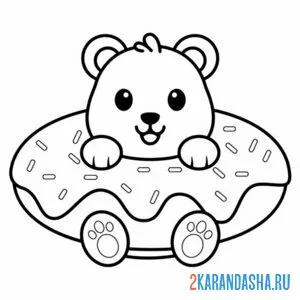 Раскраска мишка в пончике