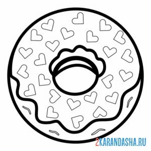 Раскраска пончик с сердечками