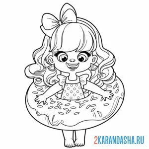 Раскраска девочка и круг пончик