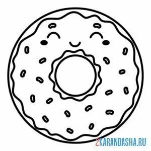 Раскраска пончик кавайи улыбается
