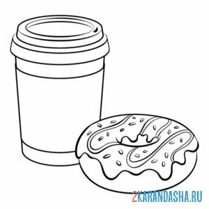 Раскраска пончик и капучино