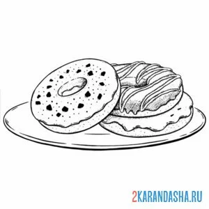 Раскраска два пончика на тарелке