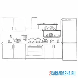 Раскраска кухонный гарнитур мебель