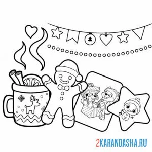 Раскраска новогодний пряник щенячий патруль