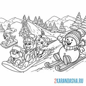 Раскраска щенячий патруль новогодний