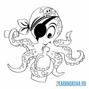 Раскраска осьминог одноглазый пират
