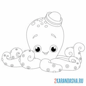 Раскраска осьминог в шляпе