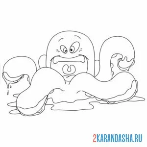 Раскраска осьминог испуганный