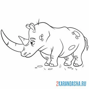 Раскраска носорог с длинным рогом