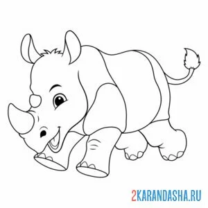 Раскраска красивый носорог бежит