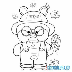 Раскраска уточка лалафанфан ловит бабочек