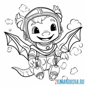 Раскраска дракончик в полете
