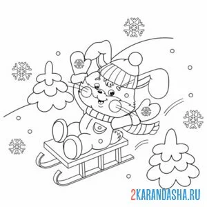 Раскраска зайка в варежках