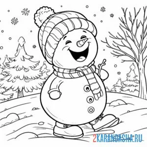 Раскраска снеговик громко смеется