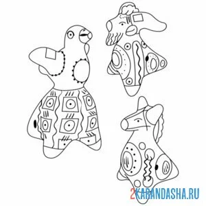 Раскраска дымковская игрушка козочка и козел