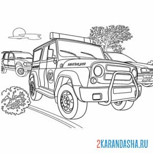 Раскраска уаз полицейская машина