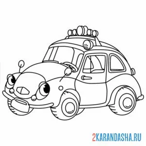 Раскраска старенькая полицейская машина с глазками