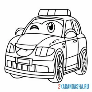 Раскраска полицейская машина подмигивает