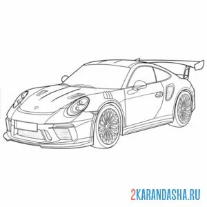 Раскраска гоночная машина porsche 911 gt3