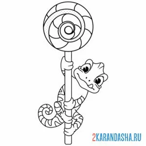 Раскраска ящерица хамелеон и леденец